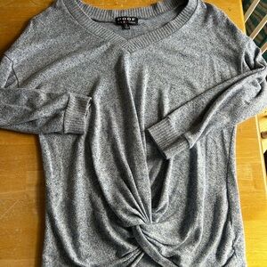 Poof! Gray Long Sleeve Twist Front Tee